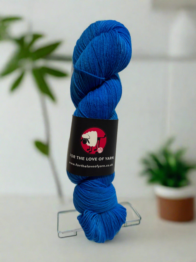 A skein of Extreme merino and nylon blue yarn