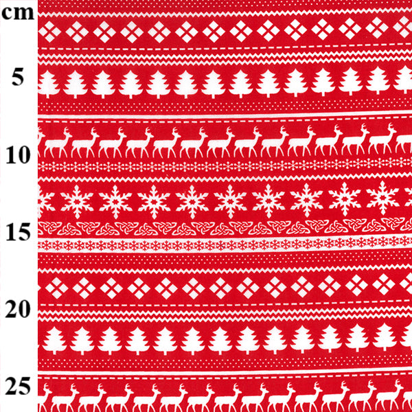Christmas PolyCotton - Red/White Stag, Tree, Snow Lines - Craft – Craft ...